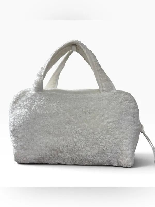 Dior White Plush Tote with Blue J'ADORE DIOR Logo - Image 2
