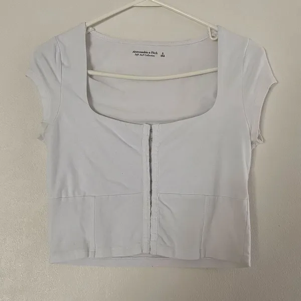 Abercrombie & Fitch White Crop Top Hook & Eye Front Soft A&F Collection Fitted T - Image 2