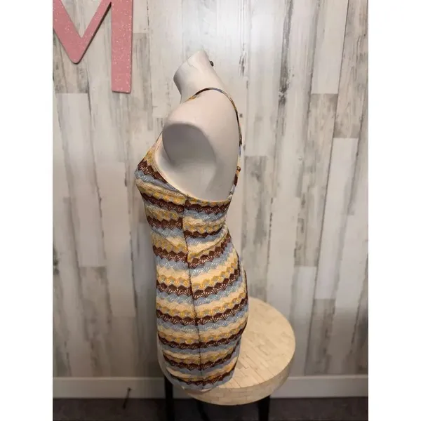 Derek Heart Lace Mini Dress Size Medium Striped Bodycon Halter Criss Cross Back - Image 3