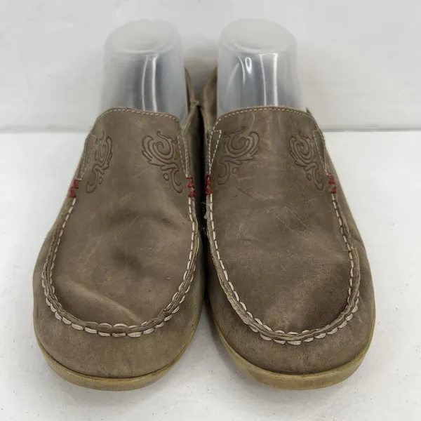 OluKai 9.5 Nohea Nubuck Loafers Taupe Leather Slip On Casual Comfort Shoes Women - Image 5