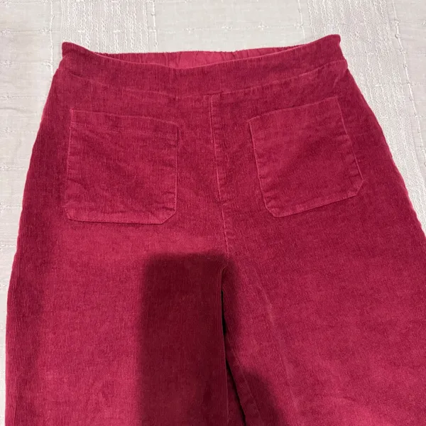 Self-E Womens Burgundy Corduroy 26x28 Flare Wide‎ Leg Pants Elastic Waist Size M - Image 2