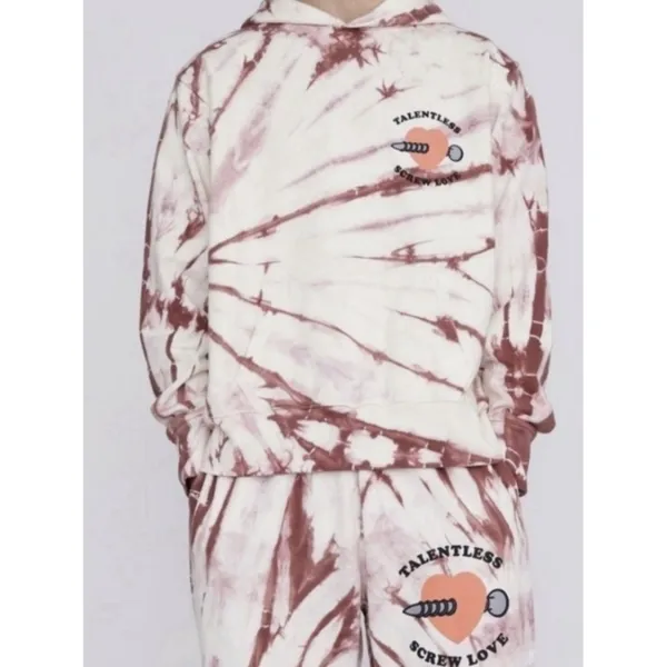 Talentless Screw Love Tie Dye Hoodie Organic Cotton Sweatshirt Large Brown White - Image 2