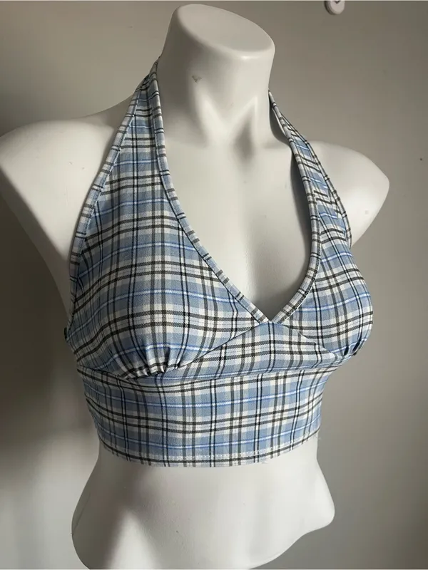 ALTAR'D STATE | Blue Plaid Halter Crop Top Sz M - Image 2