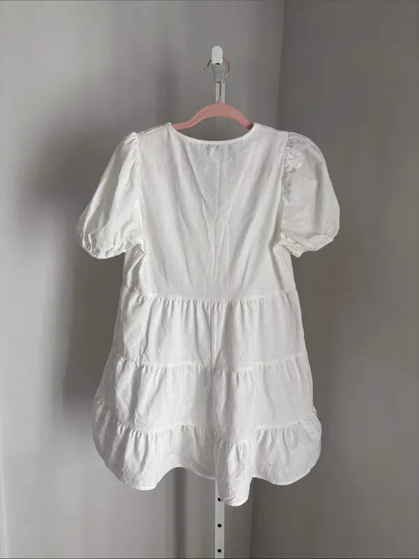 HYFVE Women's Off White Tiered V-Neck Short Sleeve Babydoll Dress Size Small - Image 4