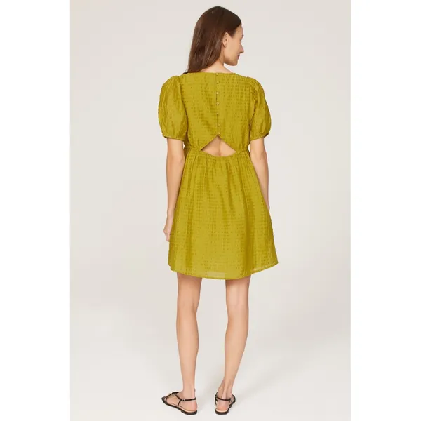 Madewell Kirkley Mini Dress Chartreuse Linen Blend Puff Sleeve Cutout Back 4 - Image 2