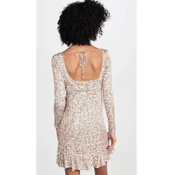 Free People Boho Floral Mini‎ Dress Tie Back Long Sleeve Size 8 - Image 2
