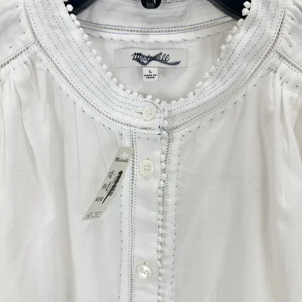 Madewell Shirred Lace Trim Top Blouse Cotton Viscose Lightweight White Large NWT - Image 9
