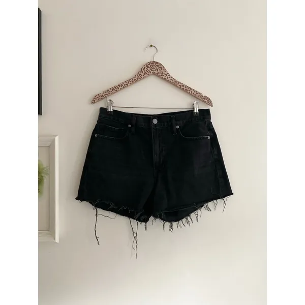 FRAME Denim Black Grayridge Le Simone Fringe Raw Hem Jean Shorts Size 27 - Image 3