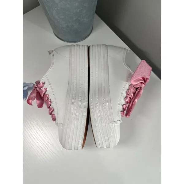 Keds‎ White Platform Sneakers Women's Size 7 Pink Satin Ribbon Laces - Image 3