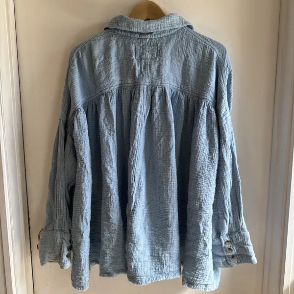 Free People We The Free Small Cardiff Top Button Oversized Blue Euc Spring READ - Image 8