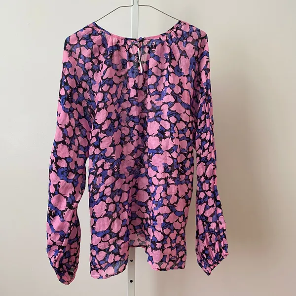 Anthro The Odells XL Pink Floral Blouse Keyhole Top Boho Cottage Prairie Peasant - Image 4