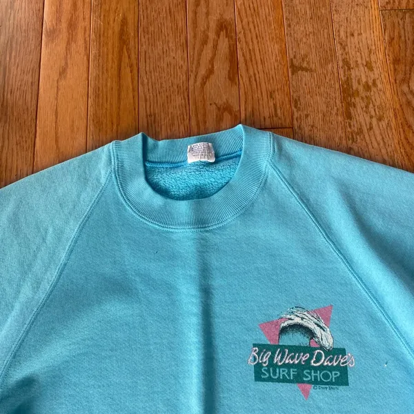 light blue white pink Big Wave Dave’s vintage surf 80’s crewneck - Image 2