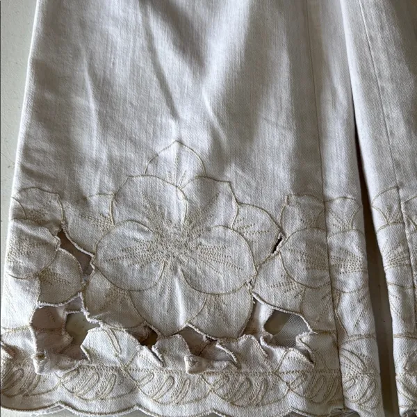 pilcro and the letterspress Cream Wide-Leg Pants with Floral Hem - Image 10