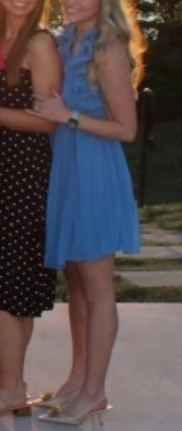Blue Ruffle Open Back Mini Dress  - Image 4