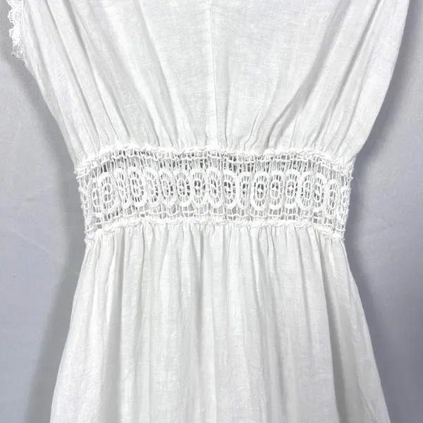 Terzo Millennio 100% Linen Maxi Dress Womens S Made in Italy Crochet Boho White - Image 10