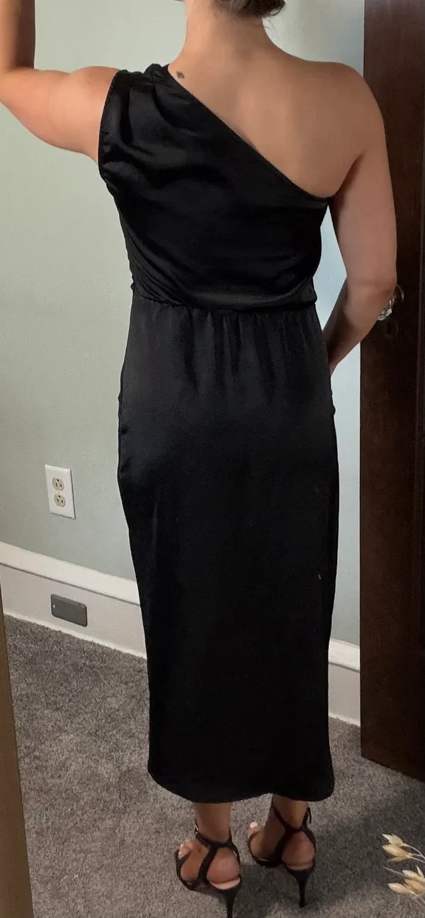 PrettyGarden Satin Dress One-Shoulder Wrap Midi Dress - Image 4