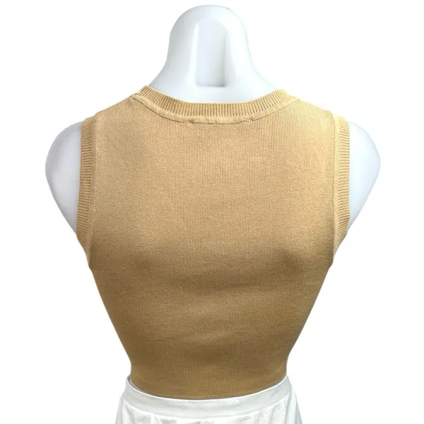 Zara Women's Tan Ribbed Knit Sleeveless Crop Vest Tank Sweater Top Size S - Image 2