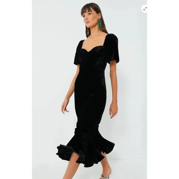 RHODE Sweetheart Velvet Ramona Slim Midi Dress in Jet Black Size 4 New with Tags - Image 6