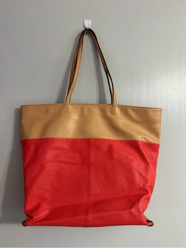 Isaac Mizrahi Pale Red and Tan Leather Tote - Image 2