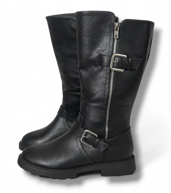 JUSTFAB Breyona Buckled Flat Boot Size 8 Product Description New! Padded insole for extra comfort Material: Faux Leather Heel Height: 1.25" Shaft Height (based on size 8): 10.7" Measurements will vary slightly Imported - Image 7