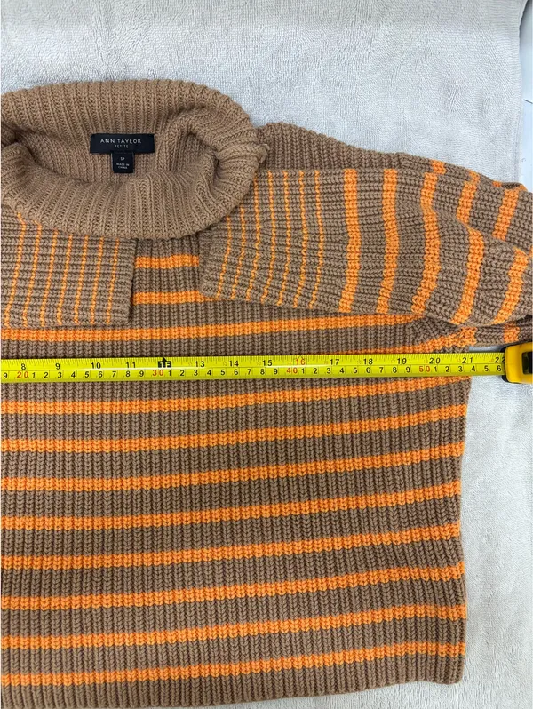 Ann Taylor roll neck sweater striped preppy orange and tan Size Petite Small - Image 6