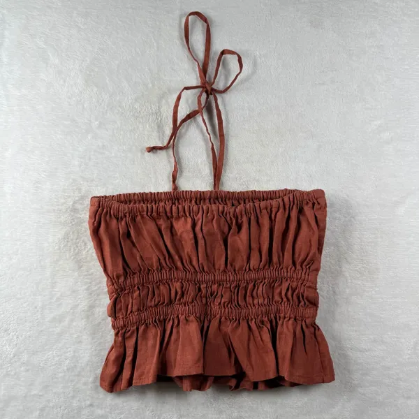 Faithfull The‎ Brand Womens Linen Smocked Halter Top Terracotta Rust Size Large - Image 7