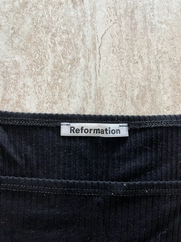 Reformation Puff Sleeve Top Black Square Neck Ribbed Size XS Excellent Condition - Image 2