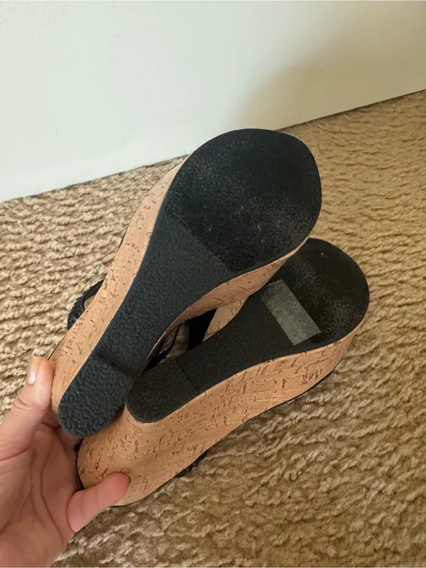 VENUS Black Rhinestone Embellished Cork Platform Wedge Thong Sandals New Size 7 - Image 6