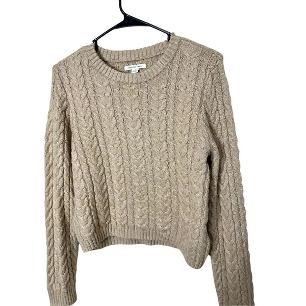 American Eagle Tan Cable Knit Sweater Size Large‎ - Image 2