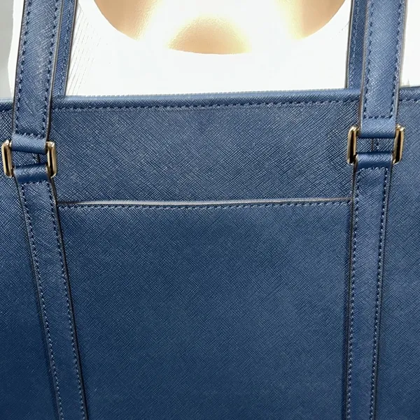 Michael Kors Navy Blue Leather Double Handle, Zipper Closure Shoulder Bag - Image 6