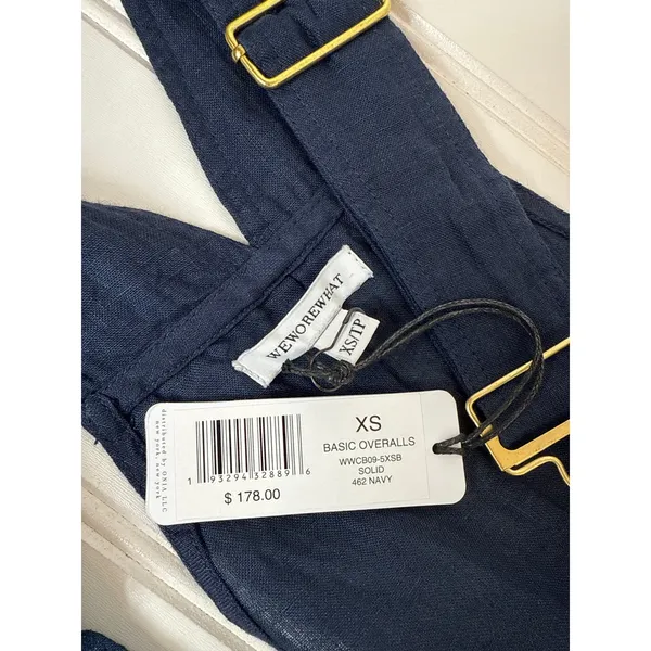 NWT WEWOREWHAT Solid Navy Basic Overall Jumpsuit Bib Straight Leg Denim Sz XS - Image 4