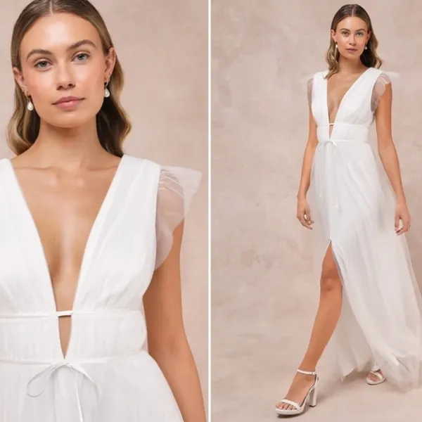 LULU's Prom Wedding Bridal Shower Engagement Tulle Empire Waist Maxi Dress - Image 2