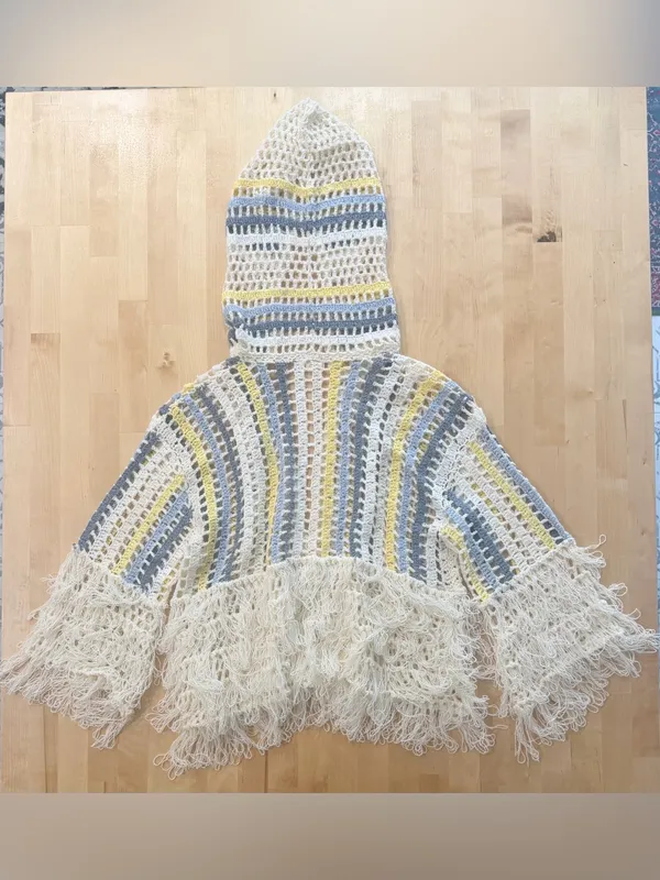 POL Crochet Hooded Fringe Multi Color Cardigan Sweater - Image 2
