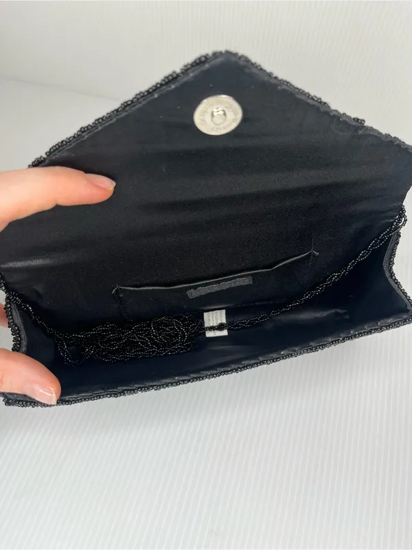 Vintage Y2K Black Beaded Clutch Handbag Purse Formal Geometric Art Deco Glam - Image 5