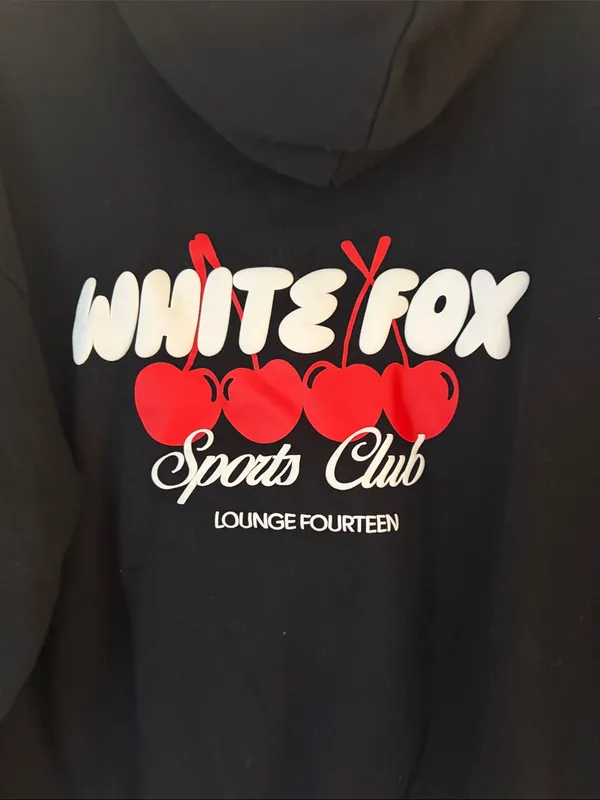 White Fox Sports Club cherry logo black hoodie sweatshirt - Image 2