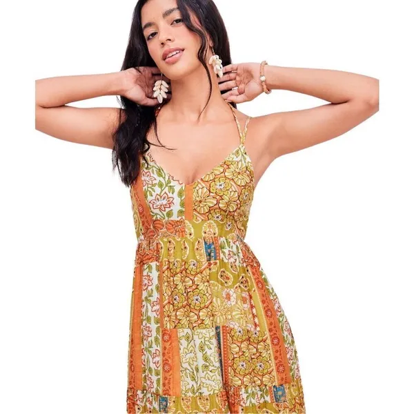 Nordstrom NWT Cider Woven V-Neck Halter Floral Patch Maxi Dress Sz 6 - Image 2