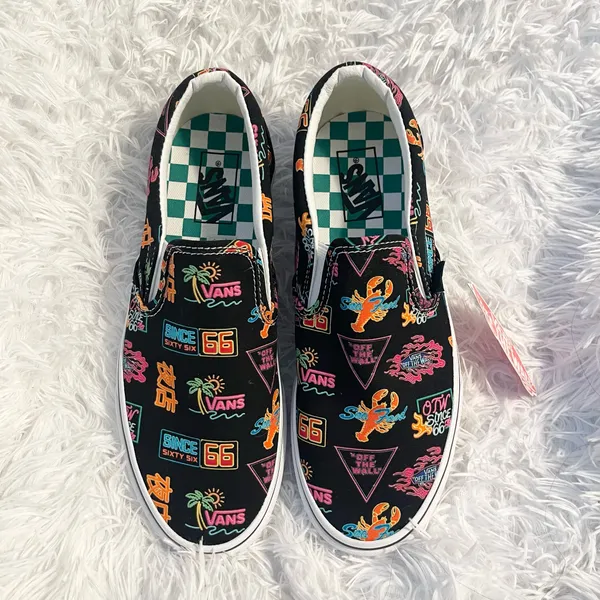Rare Vans Market Black/ Neon Slip On seafood lobster Chinese characters sneakers - Image 2