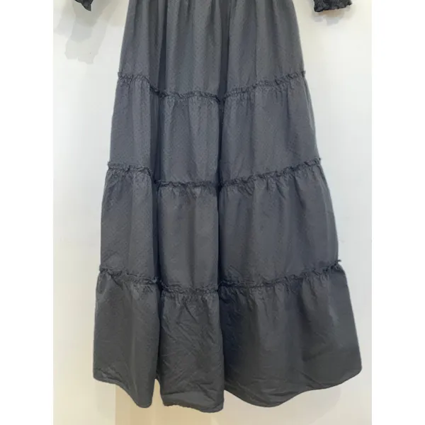 HILL HOUSE Nesli Nap Dress | Smocked Black Tiered Midi XS - Image 5
