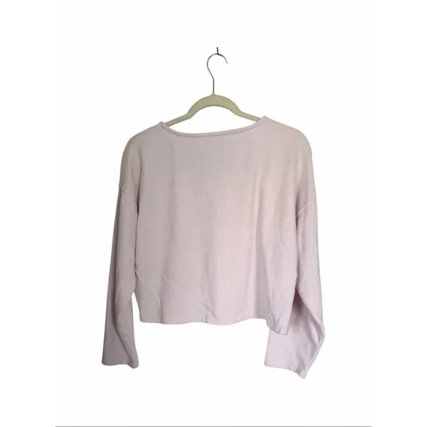Love By GAP Women's Sz S Light Pink Waffle Knit Henley Cropped Top Cotton Blend - Image 6