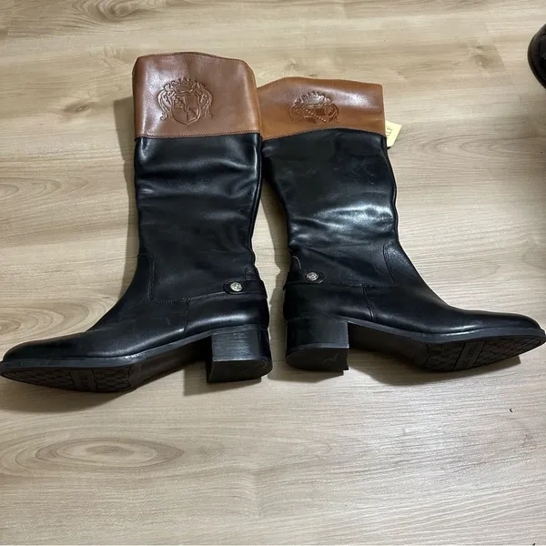 Franco Sarto Black and Brown l Chipper Leather Riding Boots‎ Size 9.5 Two Tone - Image 3