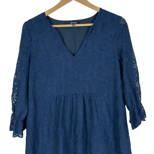 Madewell‎ Slowsong Dress Womens 0 Navy Blue Embroidered Lace Coastal Grandmother - Image 3