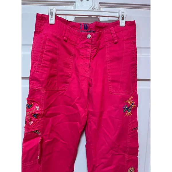 Vintage Johnny Was Embroidered Pink Wide Leg Pants Size Small - Image 2