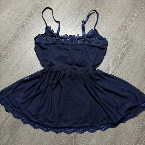 Elegant Navy Lace Lingerie Babydoll Chemise - Image 3