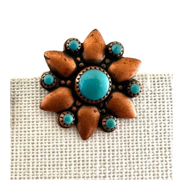 Bell Trading Post solid copper and turquoise clip on earrings - Image 3
