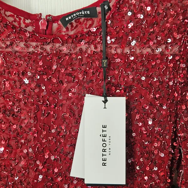 Retrofête Emani Red Sequin Mini Dress Long Sleeve Bodycon Size S‎ NEW - Image 6