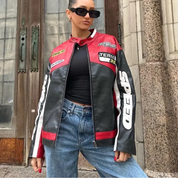 Urban Outfitters iets frans Oversized Patch Racer Moto Jacket - Image 2