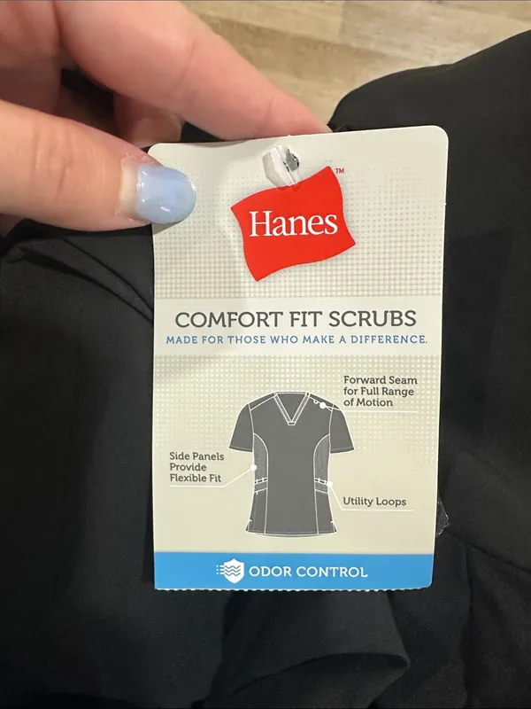 Hanes Black V-Neck Medical Scrub Top - Image 3