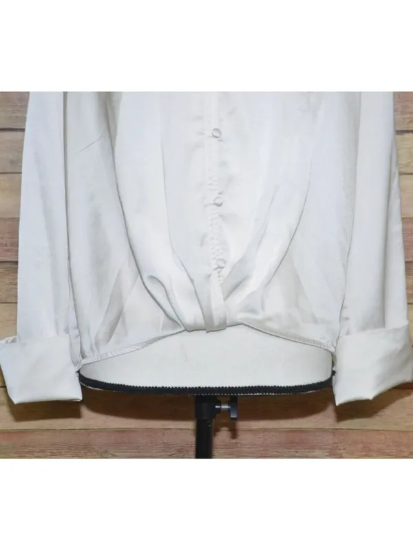 Sanctuary Ivory Button Front Collared Silky Blouse Top Size L V-Neck Career - Image 3