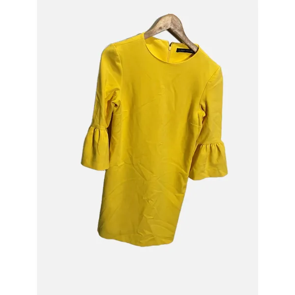 Zara Bell Sleeve Shift Dress Womens XS Yellow Ruffle Mini Mod Contemporary - Image 4
