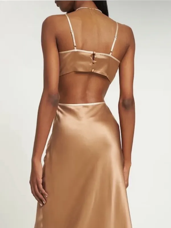 Reformation Mini Dress in Poppies Silk in Croissant Light Brown ****ALTERED***** - Image 4
